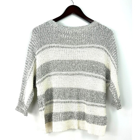 New Hollister Women Oversized Crewneck Sweater Size L Short White Striped 1126U - Picture 6 of 12